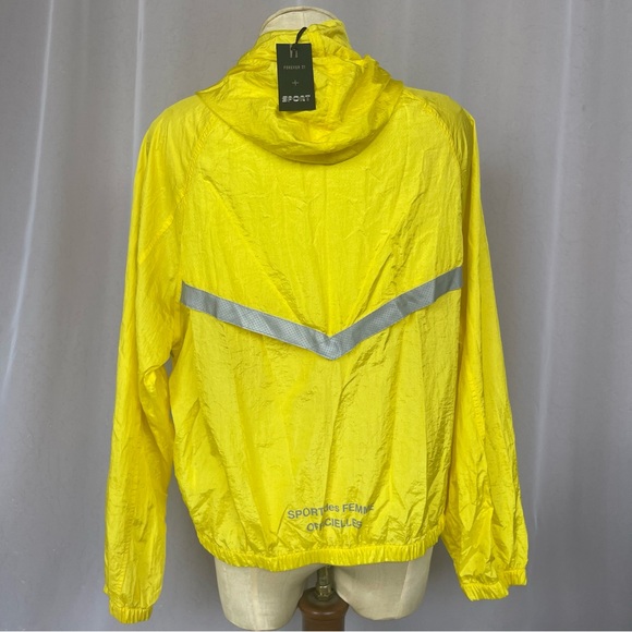 Forever 21 Sport Windbreaker Sz M Yellow Hidden Hood Yellow Jackets - Picture 7 of 10
